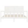 White King Size Bed Frame with Headboard - Solid Wood