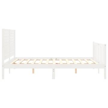 White King Size Bed Frame with Headboard - Solid Wood