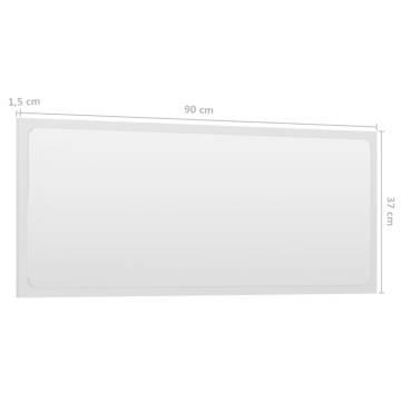 High Gloss White Bathroom Mirror | 90x1.5x37 cm | Stylish Decor