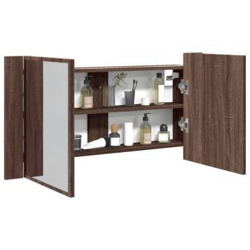 LED Bathroom Mirror Cabinet Brown Oak 90x12x45 cm | Hipo Market