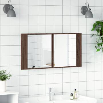 LED Bathroom Mirror Cabinet Brown Oak 90x12x45 cm | Hipo Market