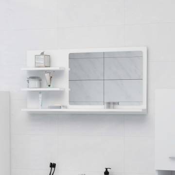 Stylish White Bathroom Mirror with Shelves - 90x10.5x45 cm