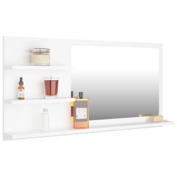 Stylish White Bathroom Mirror with Shelves - 90x10.5x45 cm