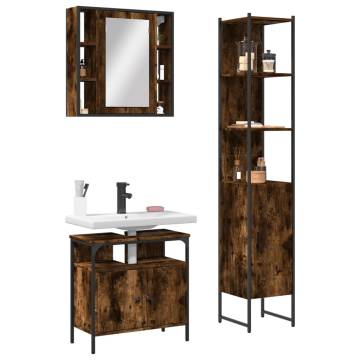 3 Piece Bathroom Cabinet Set - Smoked Oak Engineered Wood