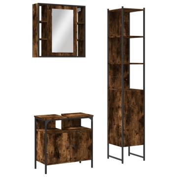 3 Piece Bathroom Cabinet Set - Smoked Oak Engineered Wood