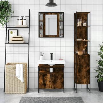 3 Piece Bathroom Cabinet Set - Smoked Oak Engineered Wood