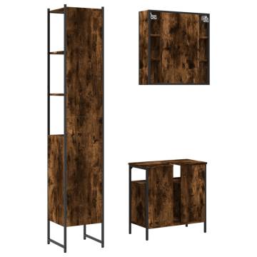 3 Piece Bathroom Cabinet Set - Smoked Oak Engineered Wood