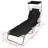 Folding Sun Lounger with Canopy - Black | Hipomarket UK