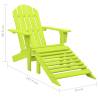 Garden Adirondack Chair with Ottoman - Solid Fir Wood Green