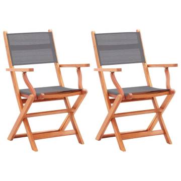 Folding Garden Chairs 2 pcs Grey Eucalyptus Wood & Textilene