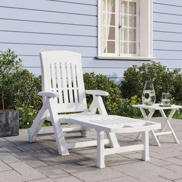 Folding Sun Lounger with Wheels - White PP | Hipomarket