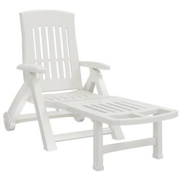 Folding Sun Lounger with Wheels - White PP | Hipomarket