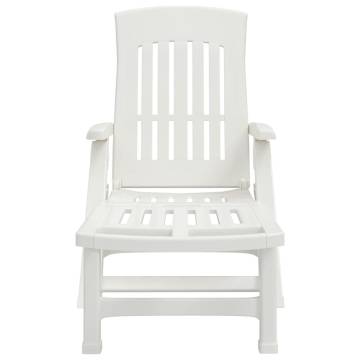 Folding Sun Lounger with Wheels - White PP | Hipomarket