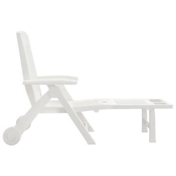 Folding Sun Lounger with Wheels - White PP | Hipomarket