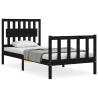 Black Bed Frame with Headboard 90x200 cm - Solid Wood