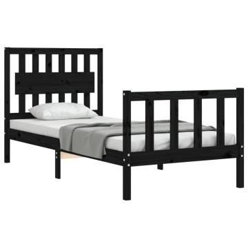 Black Bed Frame with Headboard 90x200 cm - Solid Wood