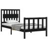 Black Bed Frame with Headboard 90x200 cm - Solid Wood