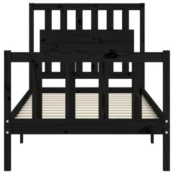 Black Bed Frame with Headboard 90x200 cm - Solid Wood