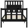 Black Bed Frame with Headboard 90x200 cm - Solid Wood