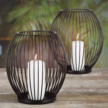 HI 2 Pieces Candle Holder Set Black - Stylish Home Decor