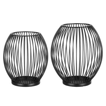 HI 2 Pieces Candle Holder Set Black - Stylish Home Decor