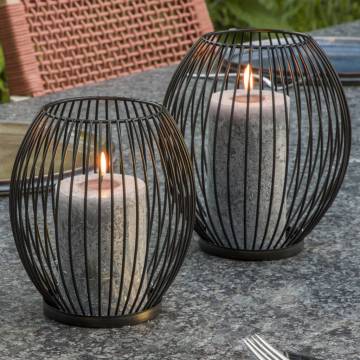 HI 2 Pieces Candle Holder Set Black - Stylish Home Decor