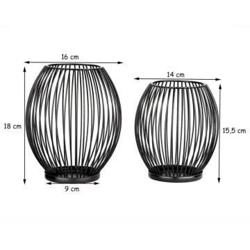 HI 2 Pieces Candle Holder Set Black - Stylish Home Decor