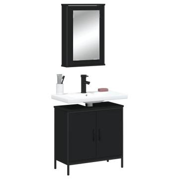 2 Piece Black Engineered Wood Bathroom Furniture Set