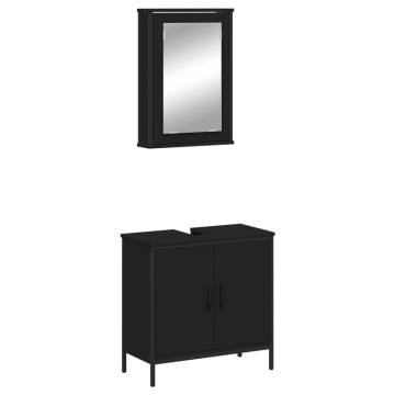 2 Piece Black Engineered Wood Bathroom Furniture Set