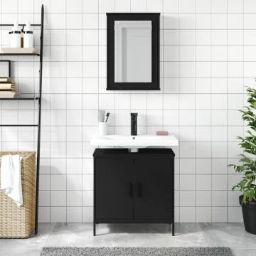 2 Piece Black Engineered Wood Bathroom Furniture Set