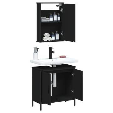 2 Piece Black Engineered Wood Bathroom Furniture Set