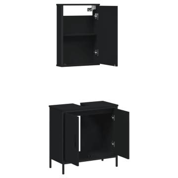 2 Piece Black Engineered Wood Bathroom Furniture Set