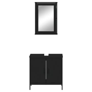 2 Piece Black Engineered Wood Bathroom Furniture Set