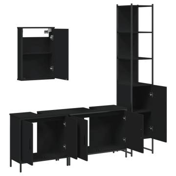 4 Piece Bathroom Furniture Set | Black Engineered Wood