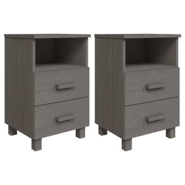 HAMAR Bedside Cabinets - Light Grey Solid Wood - 2 pcs