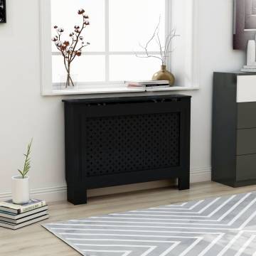 Stylish Black Radiator Cover 112x19x81.5 cm - MDF Design