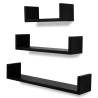 3 Black MDF U-shaped Floating Wall Display Shelves - Stylish Storage