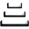 3 Black MDF U-shaped Floating Wall Display Shelves - Stylish Storage