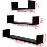 3 Black MDF U-shaped Floating Wall Display Shelves - Stylish Storage