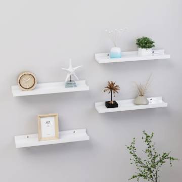 Stylish High Gloss White Wall Shelves - Set of 4