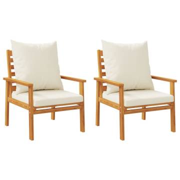 Garden Sofa Chair Set - 2pcs Solid Acacia Wood with Cushions