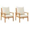 Garden Sofa Chair Set - 2pcs Solid Acacia Wood with Cushions