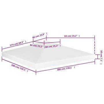 2-Tier Gazebo Top Cover 310g/m² 3x3 m - White | HipoMarket UK