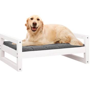 Dog Bed in White | Solid Pine Wood 75.5x55.5x28 cm