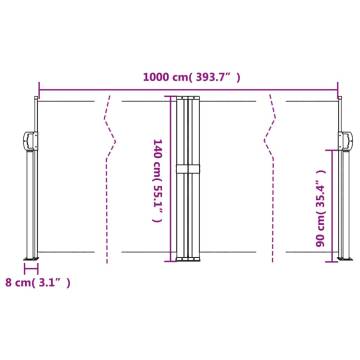 Retractable Side Awning Brown 140x1000 cm - Privacy Screen