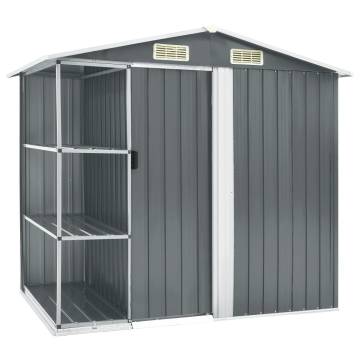 Garden Shed with Rack Grey - 205x130x183 cm Iron | Hipo Market