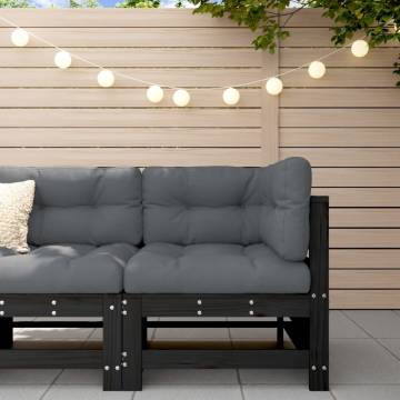 Garden Corner Sofa Black Solid Wood Pine | Hipomarket UK