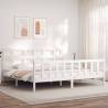 Bed Frame with Headboard White 200x200 cm Solid Wood Colour white Size 200 x 200 cm 