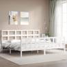 Stylish White Bed Frame with Headboard - 200x200 cm Solid Wood