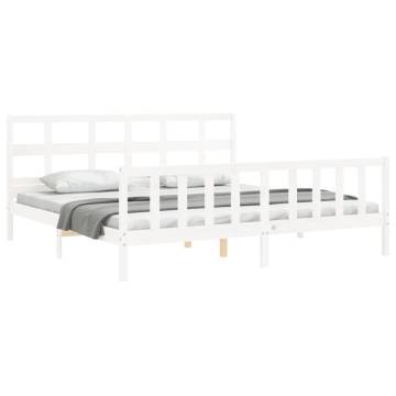 Stylish White Bed Frame with Headboard - 200x200 cm Solid Wood